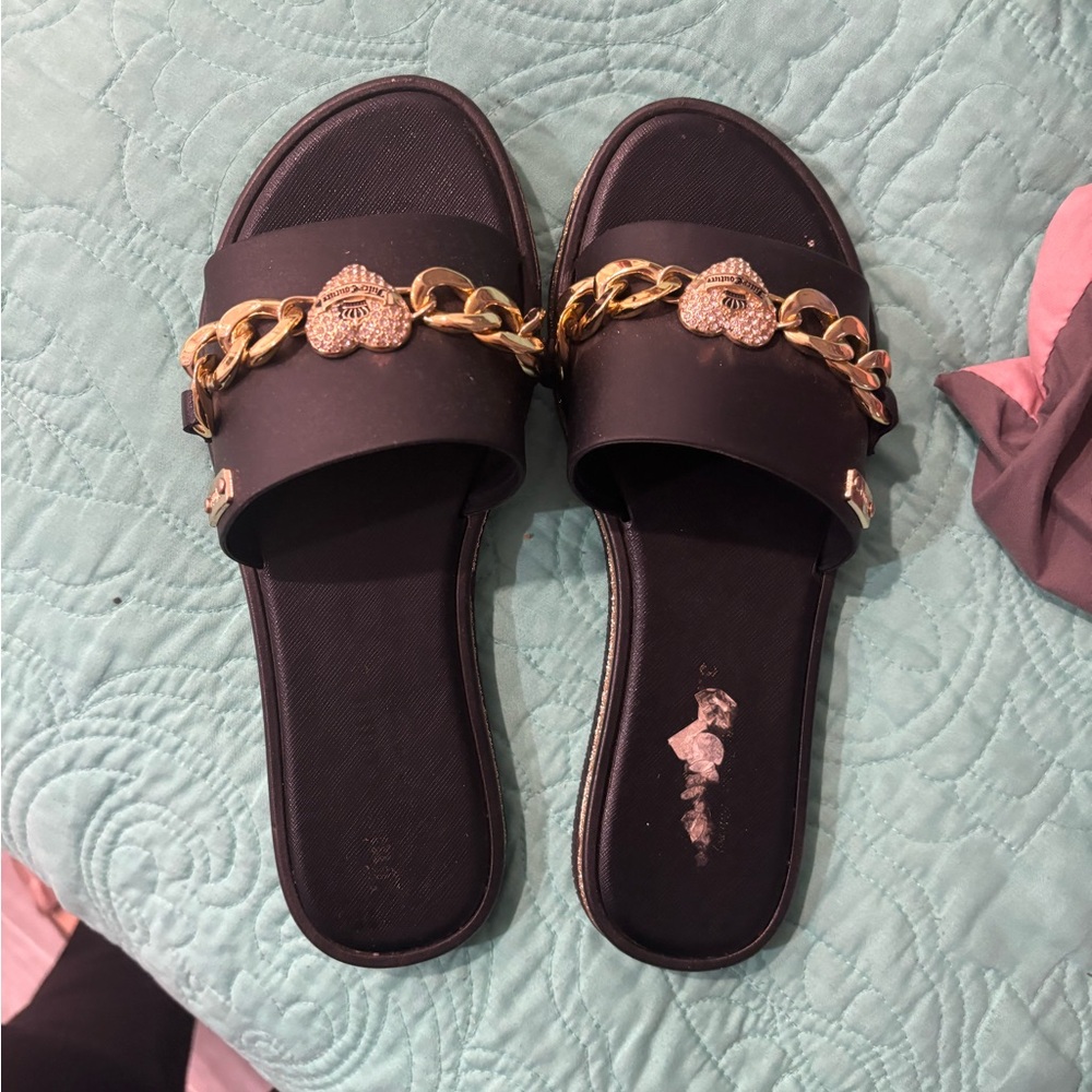 Black and Gold Women's Slide Sandals